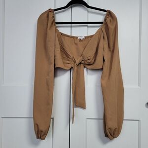 Better be tie front long sleeve crop top, large